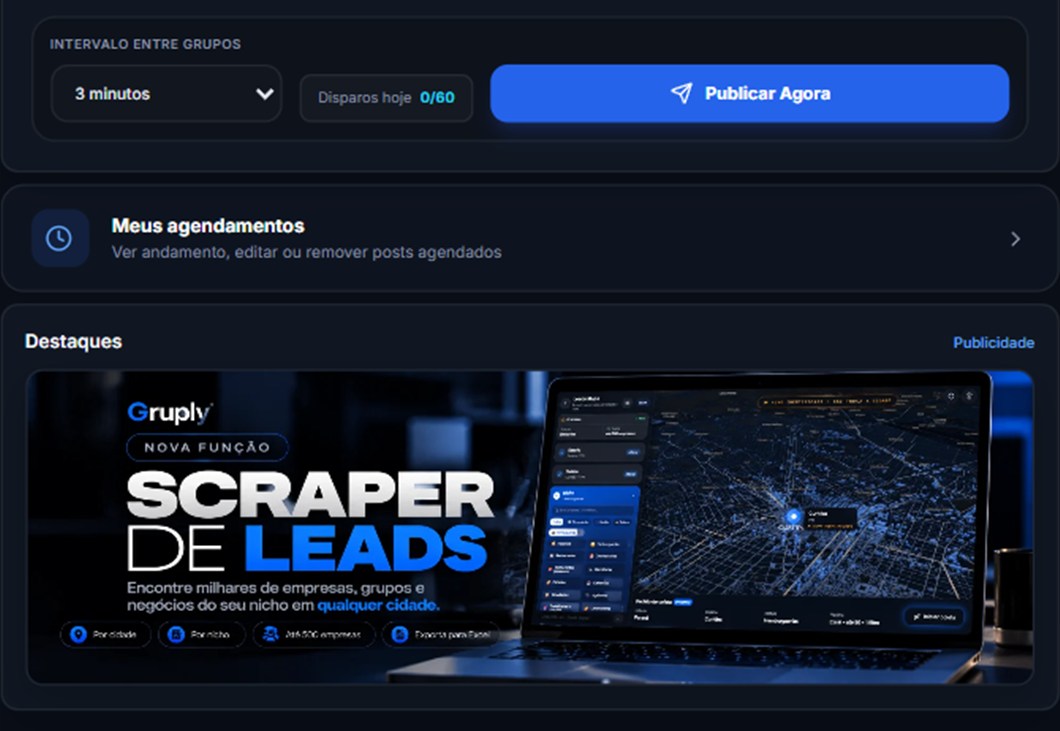 Tela da Gruply com intervalo entre grupos e Meus agendamentos