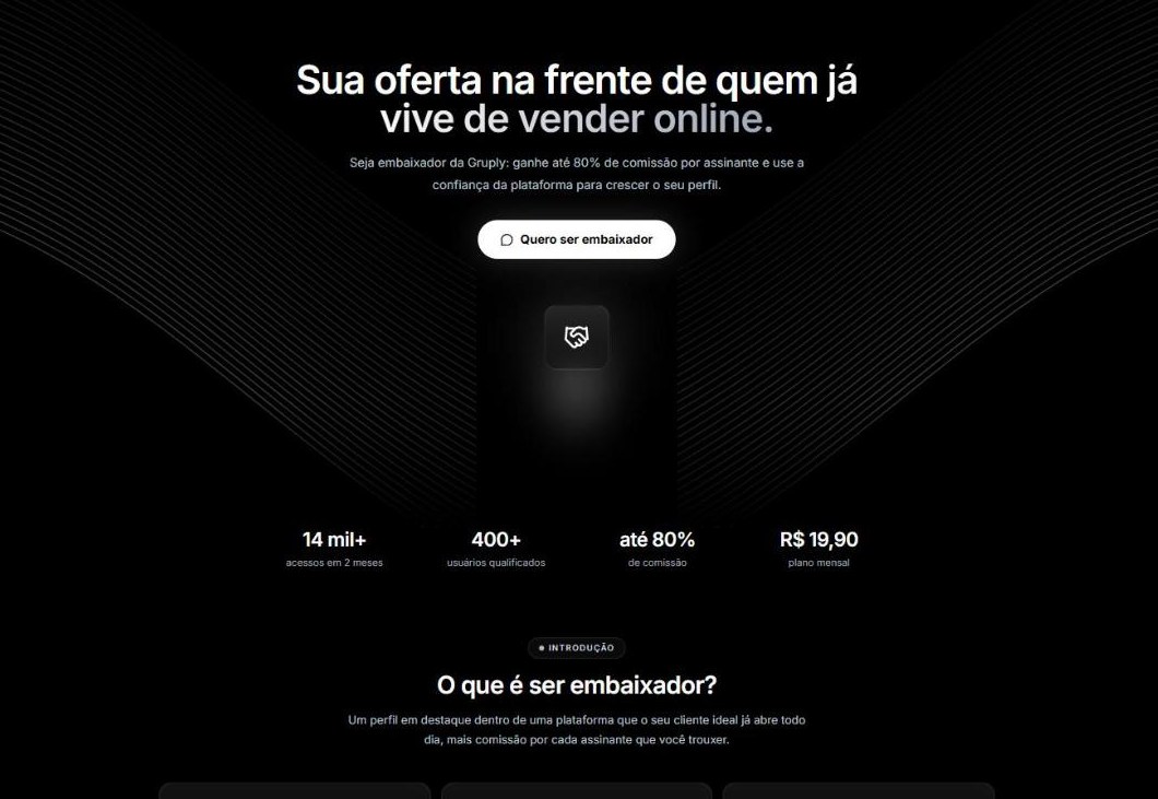 Programa de embaixadores e afiliados da Gruply